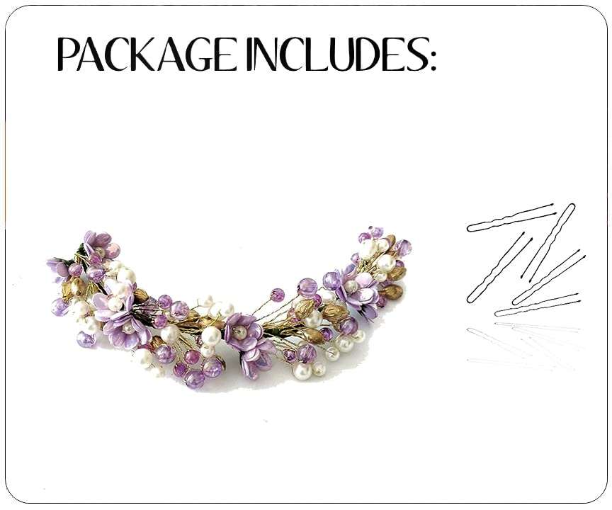 Artificial Small Rose Hair Clip with Metal and Pearls - Bridal Hair Bun Accessories for Women & Girls (Purple) - Perfect for Weddings, Prom, and Special Occasions