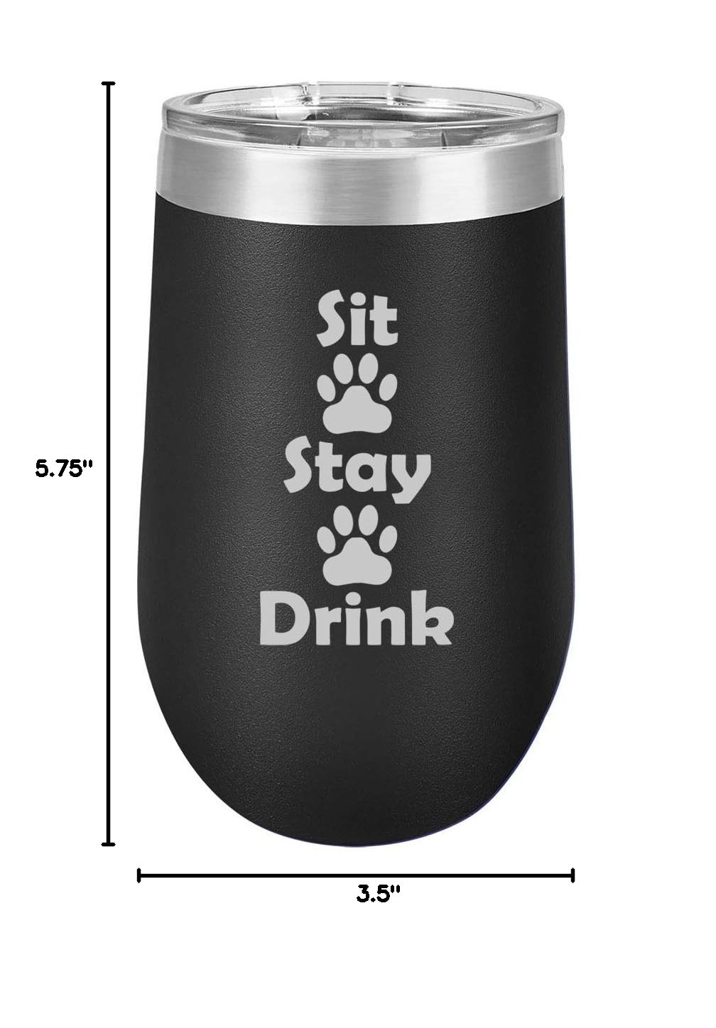 16 oz Double Wall Vacuum Insulated Stainless Steel Wine Tumbler - Stemless Coffee Travel Mug with Lid - Funny Paw Prints Design for Dog & Cat Lovers (Black) - Perfect for Hot/Cold Drinks at Home, Office or Outdoor Adventures