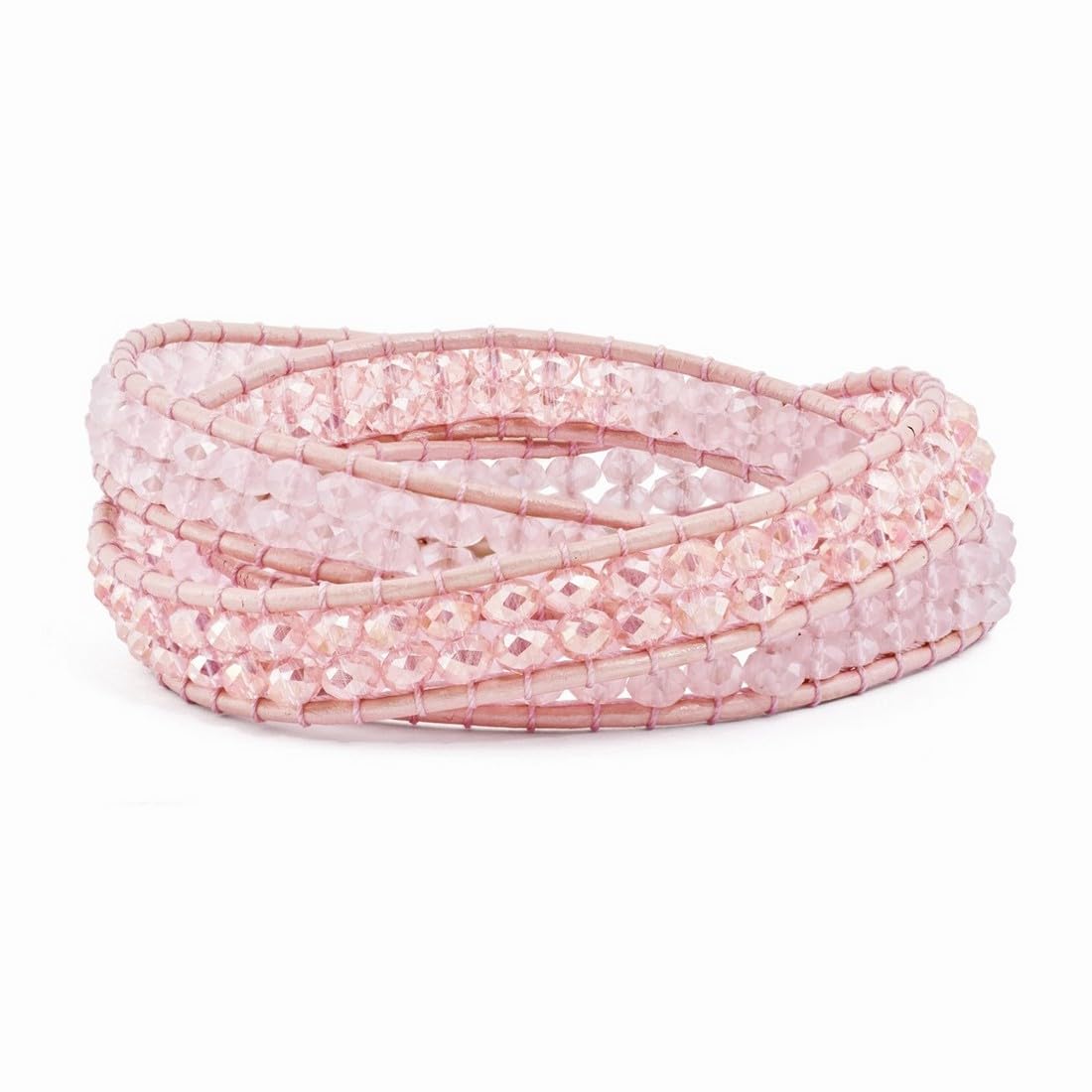Pink Leather Rose Quartz Beaded Multi Wrap Bracelet with Brass Button - Elegant Boho Jewelry for Women | Perfect for Yoga, Meditation & Everyday Wear