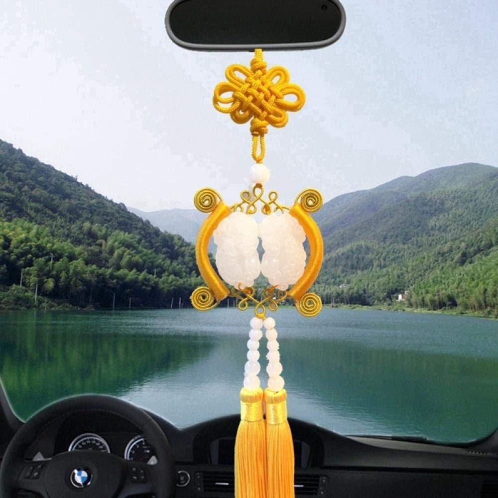 Handmade Jade Pendulum Pendants for Cars - Premium Crystal Car Accessories for Men & Women - Luxury Feng Shui Car Decor - Elegant Rearview Mirror Jewelry Charm (Yellow) - Perfect for Spiritual Protection, Stress Relief & Positive Energy in Your Vehicle