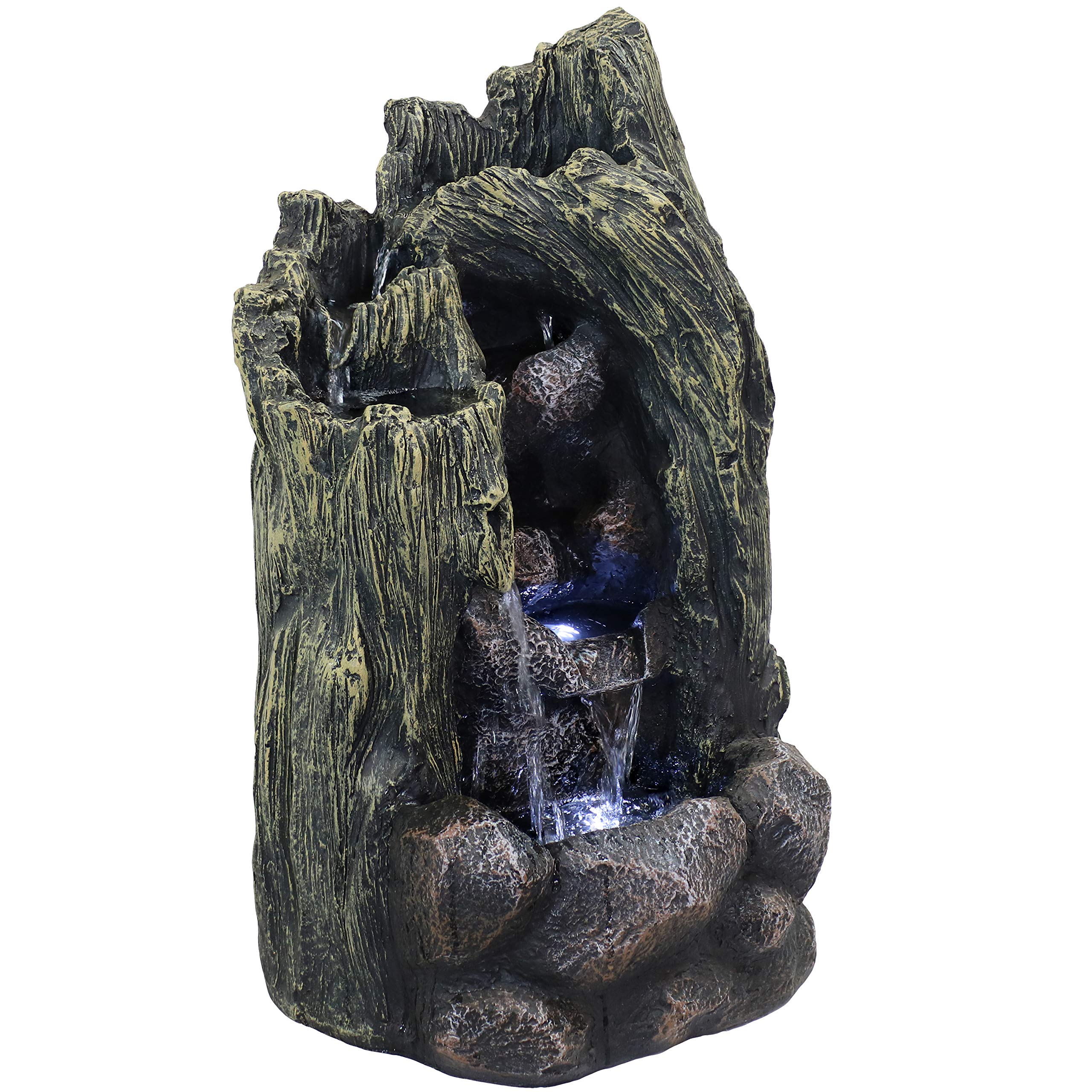 Sunnydaze 28-Inch Outdoor Rock Water Fountain with LED Light - Glass Fiber Reinforced Concrete - Garden Decor, Patio Water Feature, Zen Meditation Fountain for Backyard & Landscaping