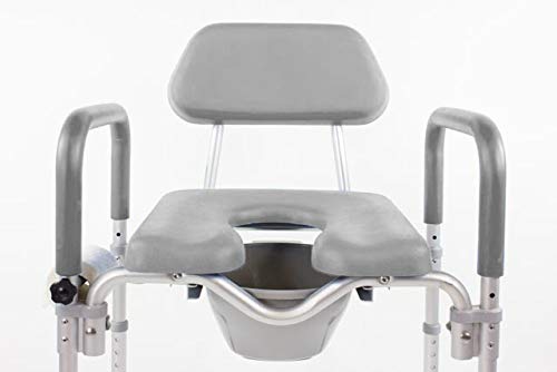 Premium Adjustable Height Shower Chair with Padded Seat & Backrest - Comfortable Raised Toilet Seat for Elderly & Seniors - Includes Commode Pail & Lid - Gray - Ideal for Bathroom Safety & Mobility Assistance