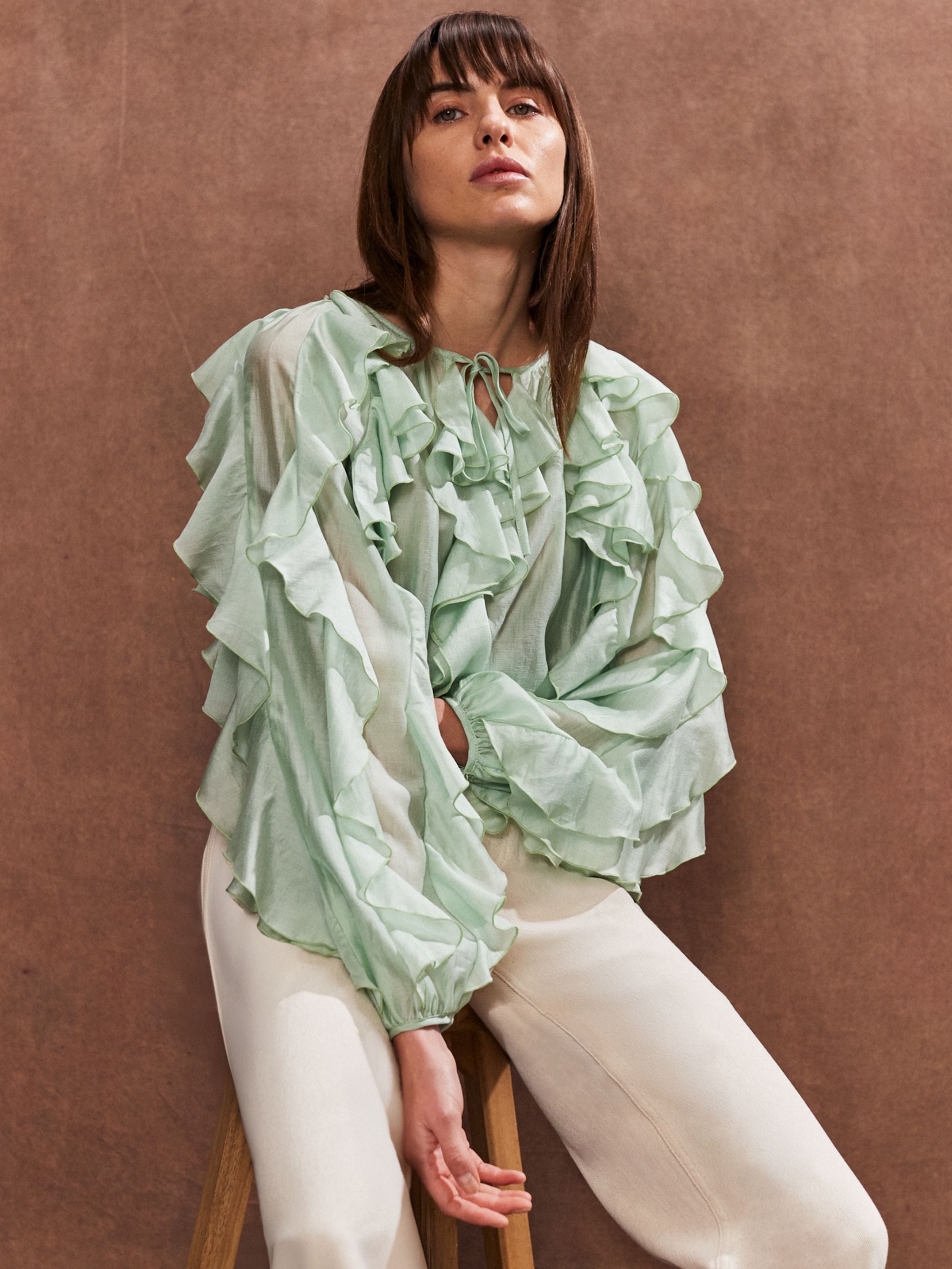 Stylish Green Ruffle Detail Boho Blouse for Women - Perfect for Summer Festivals, Beach Vacations & Casual Outings