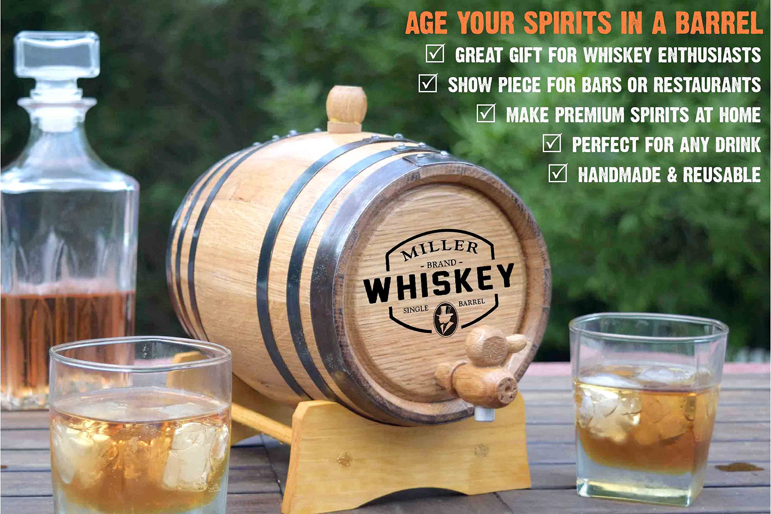 20L Oak Aging Barrel (5 Gallon) - Personalized Whiskey Barrel with Stand, Bung & Spigot - Charred American Oak Mini Barrel for Home Brewing, Distilling & Aging Spirits - Perfect for Bourbon, Wine & Craft Beer Maturation