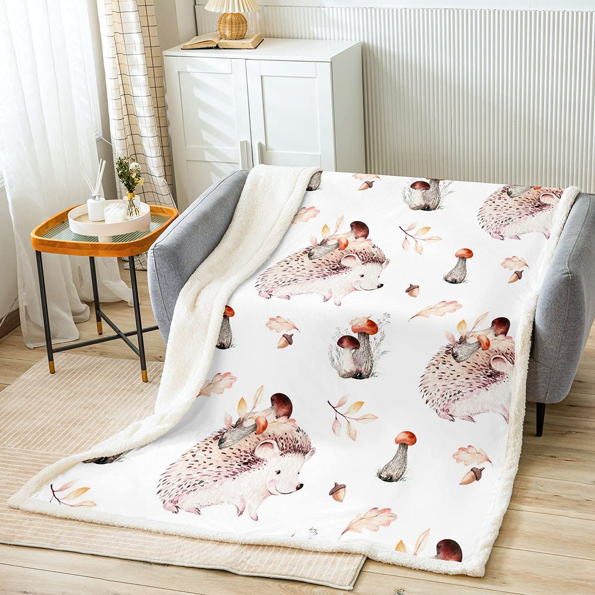 Cute Kawaii Hedgehog & Mushroom Fleece Throw Blanket for Kids - 50