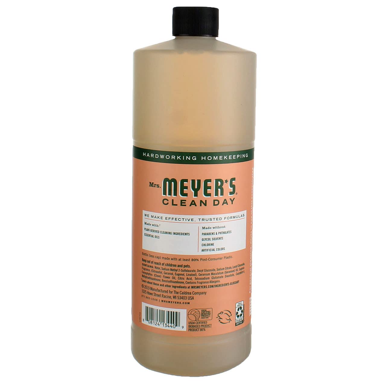 Mrs. Meyer's Clean Day Geranium Multi-Surface Cleaner - 32 Fl Oz (Pack of 1) | All-Purpose Household Cleaner for Kitchen, Bathroom & Floors | Plant-Based Formula with Essential Oils | Fresh Floral Scent