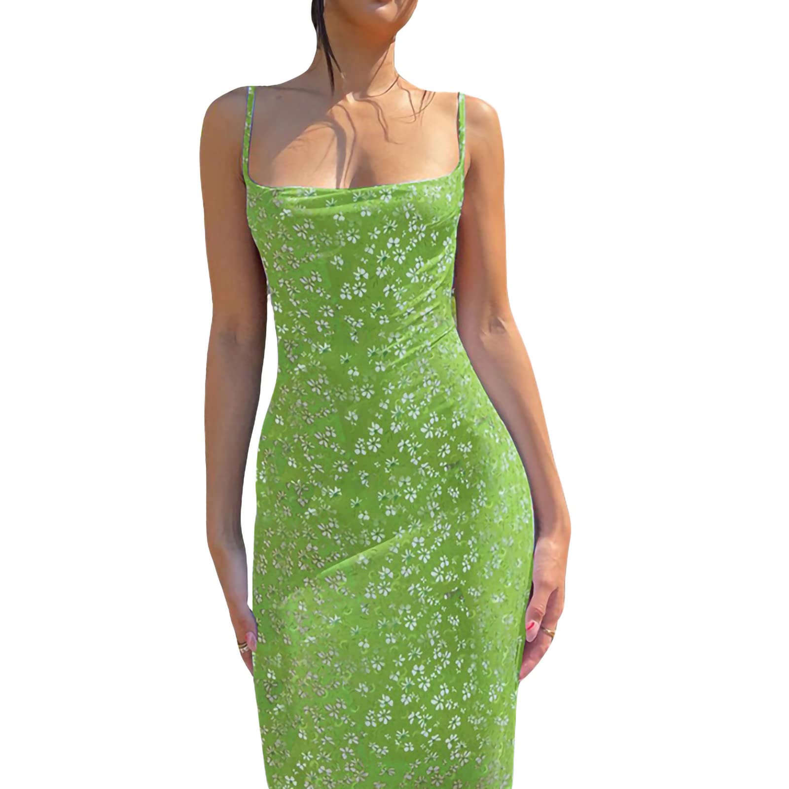Sexy Floral Bodycon Maxi Dress for Women - Low Cut Backless Spaghetti Strap Slim Fit Elegant Skinny Long Dress | Perfect for Beach Vacations, Date Nights & Summer Parties