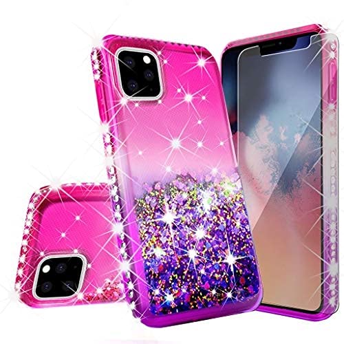 Sparkle Bling Diamond Case for Apple iPhone 13 Pro Max with Tempered Glass Screen Protector - Fashion Protective Cover for Women & Girls (Purple/Pink) - Perfect for Parties, Dating & Everyday Glam