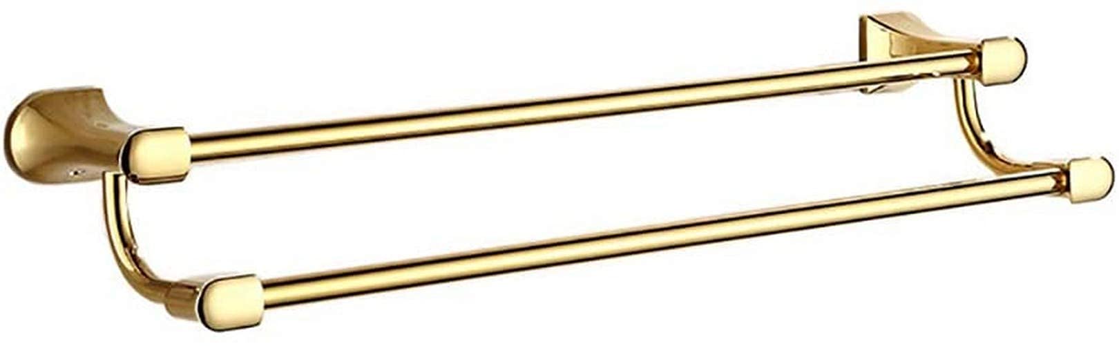 Premium Gold Double Towel Bar - Heavy Duty Brass Towel Rack with Wall Mounted Screws for Bathroom, Kitchen & Hotel - Durable Towel Holder for Spa, Gym & Luxury Home Decor
