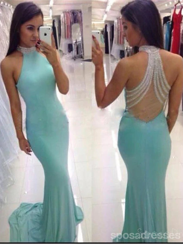 Elegant High Neck Tiffany Blue Sexy Open Back Mermaid Long Prom Dress for Women | Formal Evening Gown for Party, Homecoming, Wedding Guest | PD0030