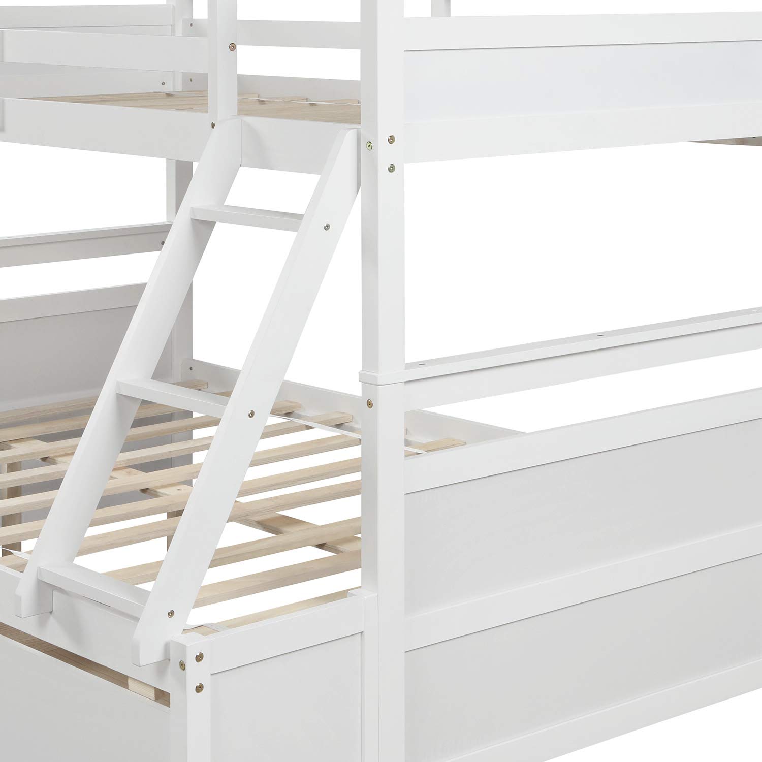 SOFTSEA Twin Over Full Bunk Bed with Storage Drawers - Sturdy Wooden Bunk Bed Frame with Safety Ladder & Guardrails for Kids & Teens - Converts to 2 Separate Beds - No Box Spring Required - Perfect for Small Bedrooms, Dorms & Vacation Homes (White)