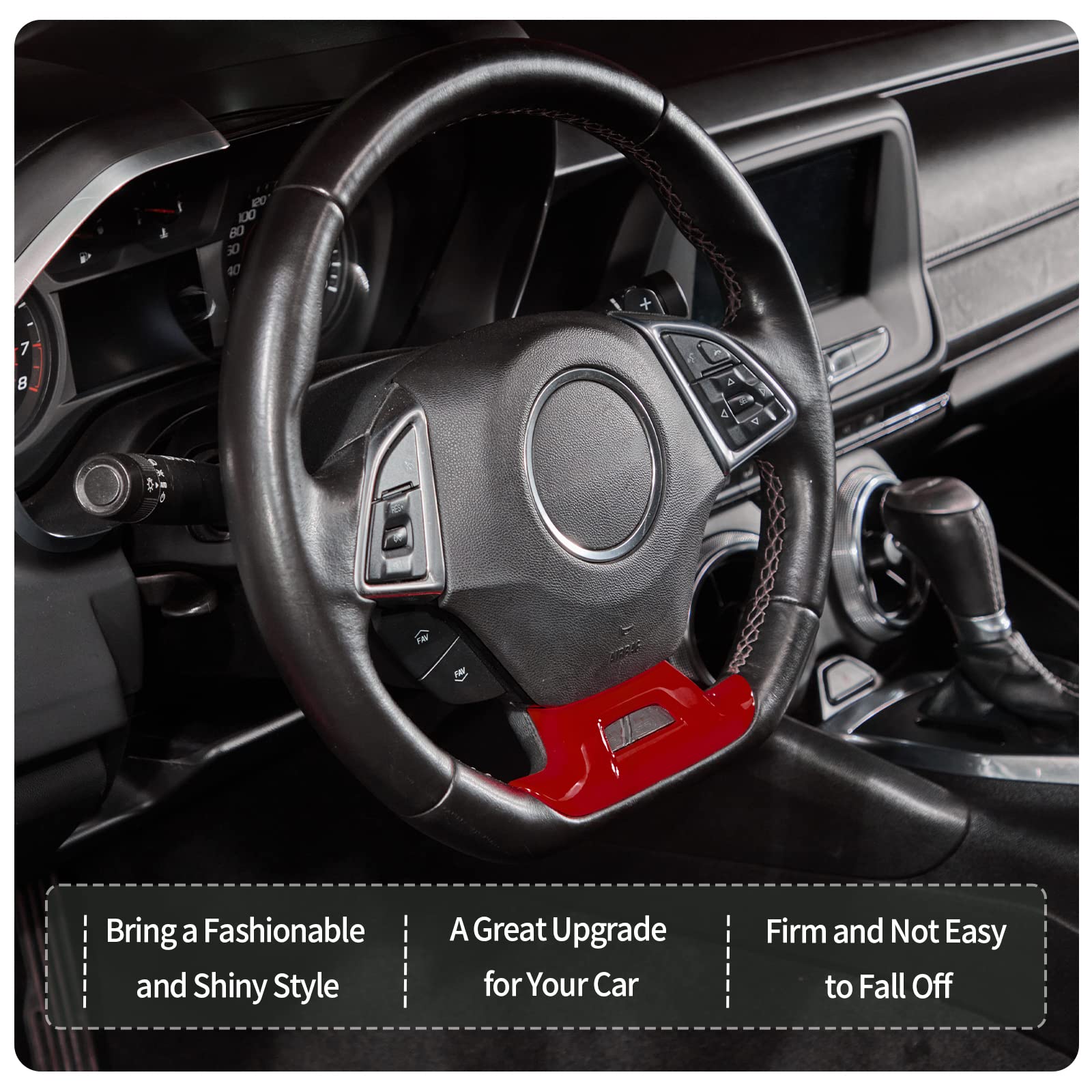 Premium Steering Wheel Trim Cover with Hole Design - Interior Accessory for 2016-2022 Chevrolet Camaro (Red) | Enhances Grip & Style for Sports Car Driving