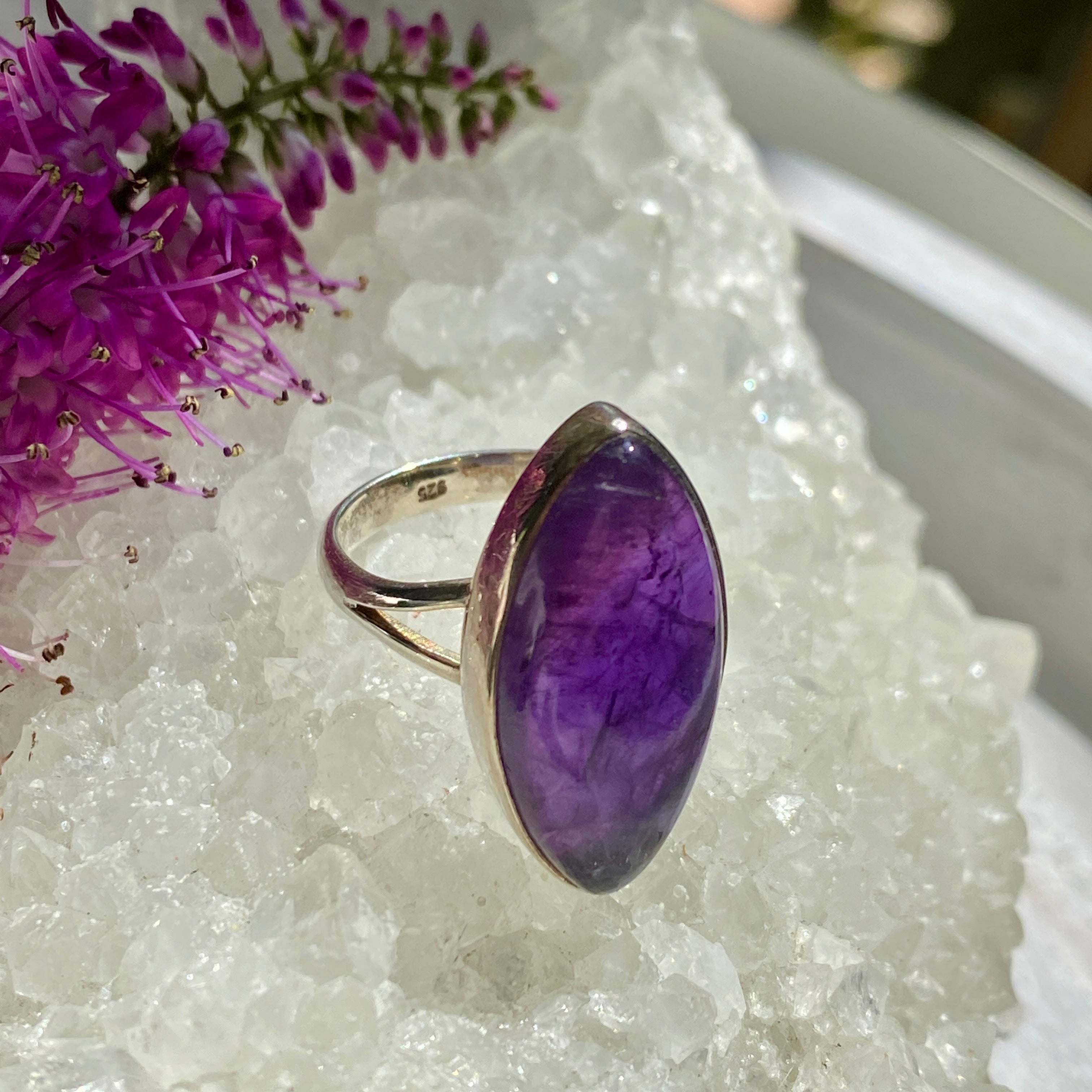 Amethyst Marquise Cabochon Ring Size 7 - KPGJ1338 | Elegant Purple Gemstone Jewelry for Women, Perfect for Weddings & Special Occasions
