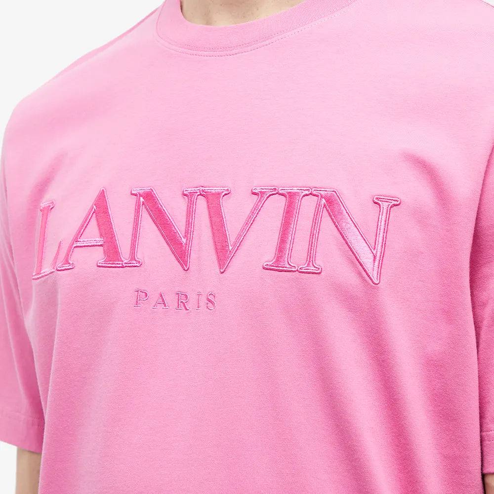 Lanvin Pink Embroidered Logo T-Shirt for Women | Luxury Cotton Casual Tee | Perfect for Streetwear & Summer Outfits