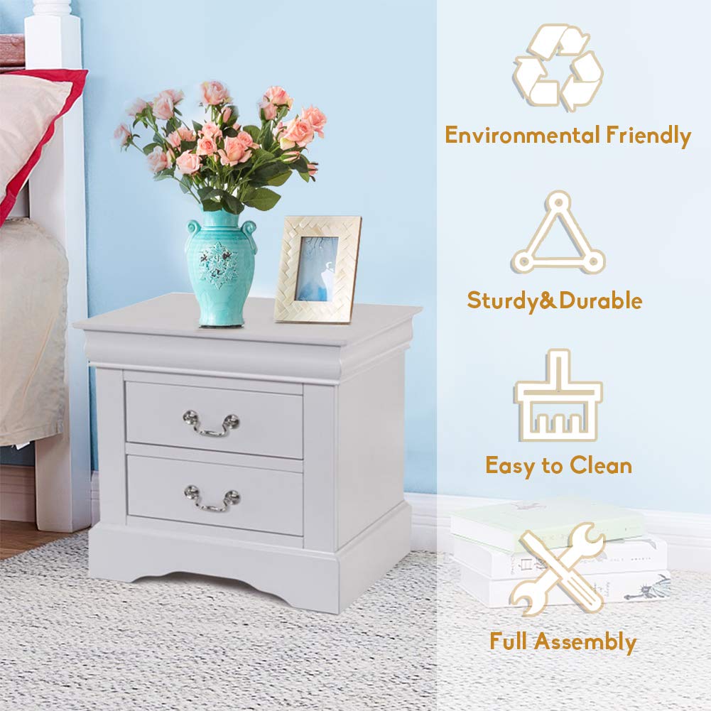 Modern 2-Drawer Nightstand - Solid Wood Bedside Table with Handles for Bedroom, Living Room & Dorm - No Assembly Needed (White) | Perfect for Small Spaces, Guest Rooms & Apartment Decor