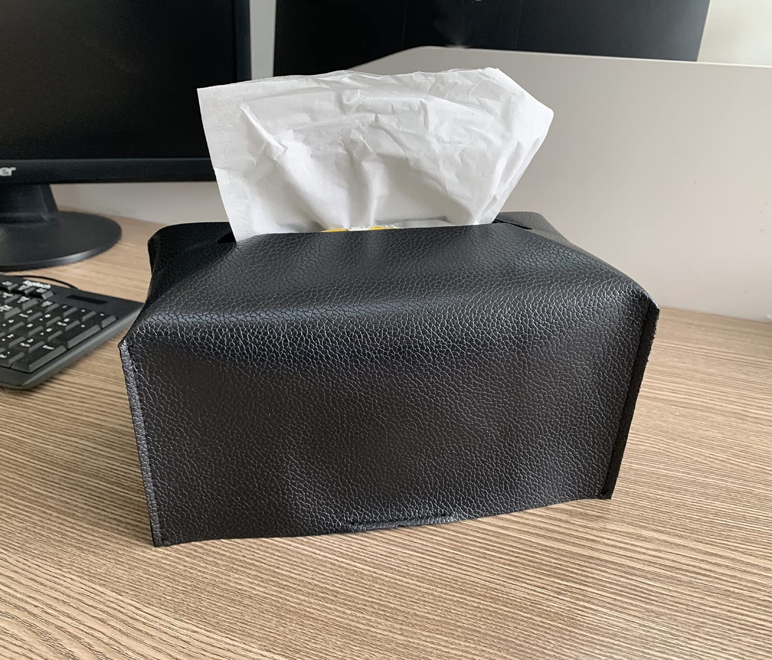 Wanty PU Leather Tissue Box Cover - Decorative Rectangular Tissue Holder for Bathroom, Vanity, Office Desk & Nightstand (10.23