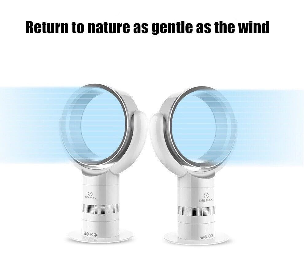 DBL MAX PRO Halo Bladeless Cooling Desk Fan - Ultra Quiet USB Fan for Office, Home & Bedroom - White & Silver - Perfect for Work, Study & Sleep