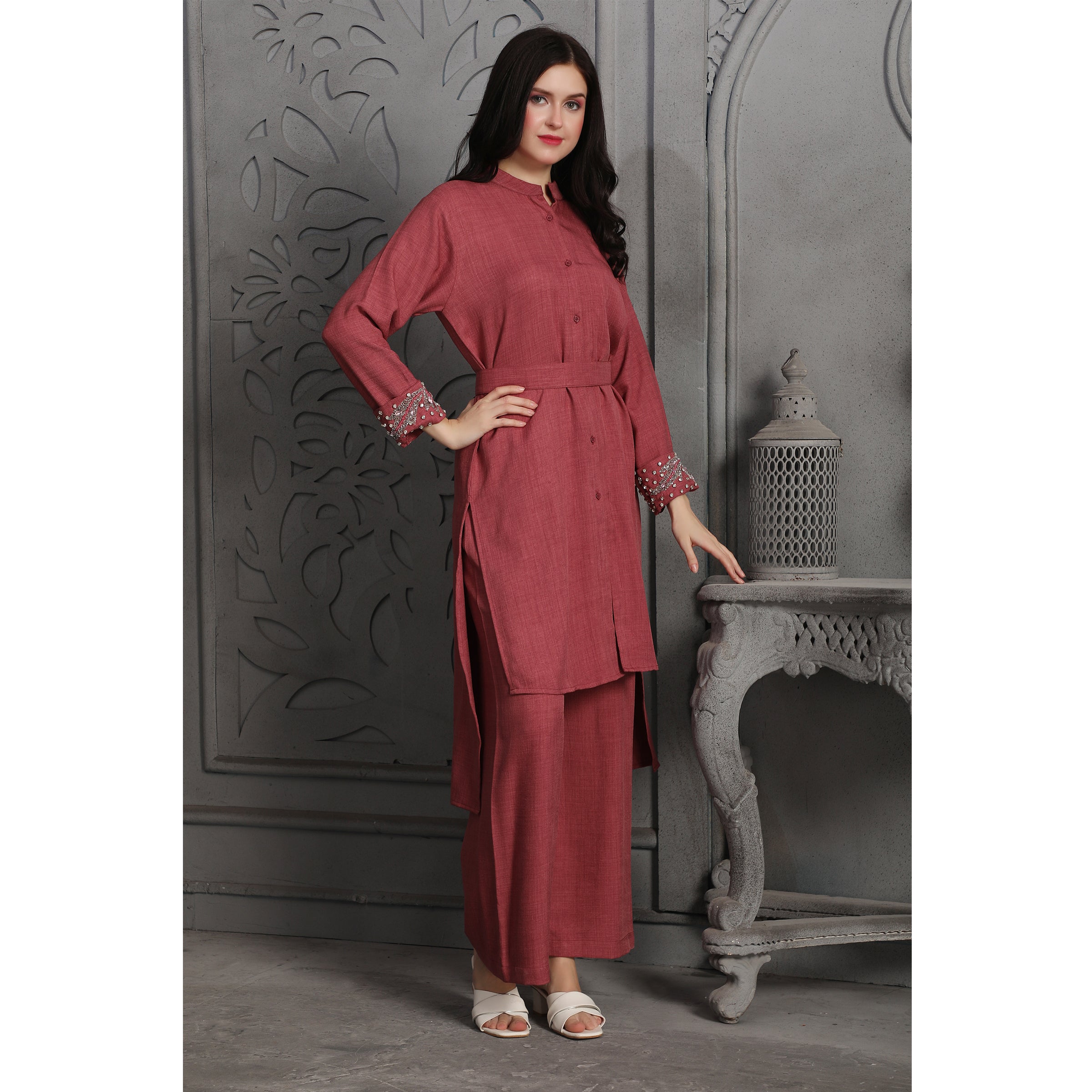 Elegant Magenta Pink Modest Co-ord Set with Hand Embroidery - Perfect for Weddings, Parties & Special Occasions