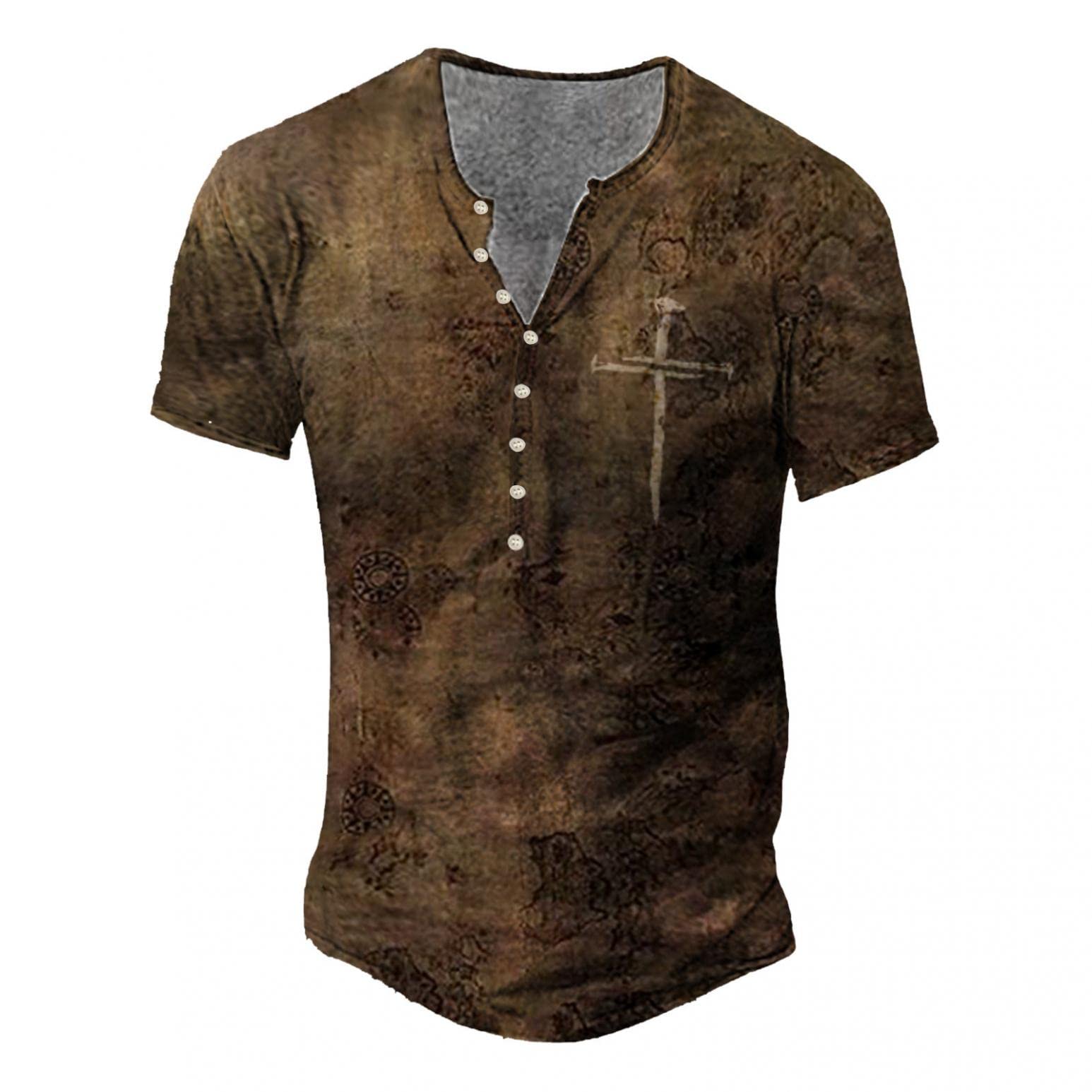 XXBR Men's Distressed Henley Shirts - Vintage Short Sleeve Button Down Tee with Front Placket | Casual Washed Cotton T-Shirt for Everyday Wear, Street Style & Retro Fashion Outfits