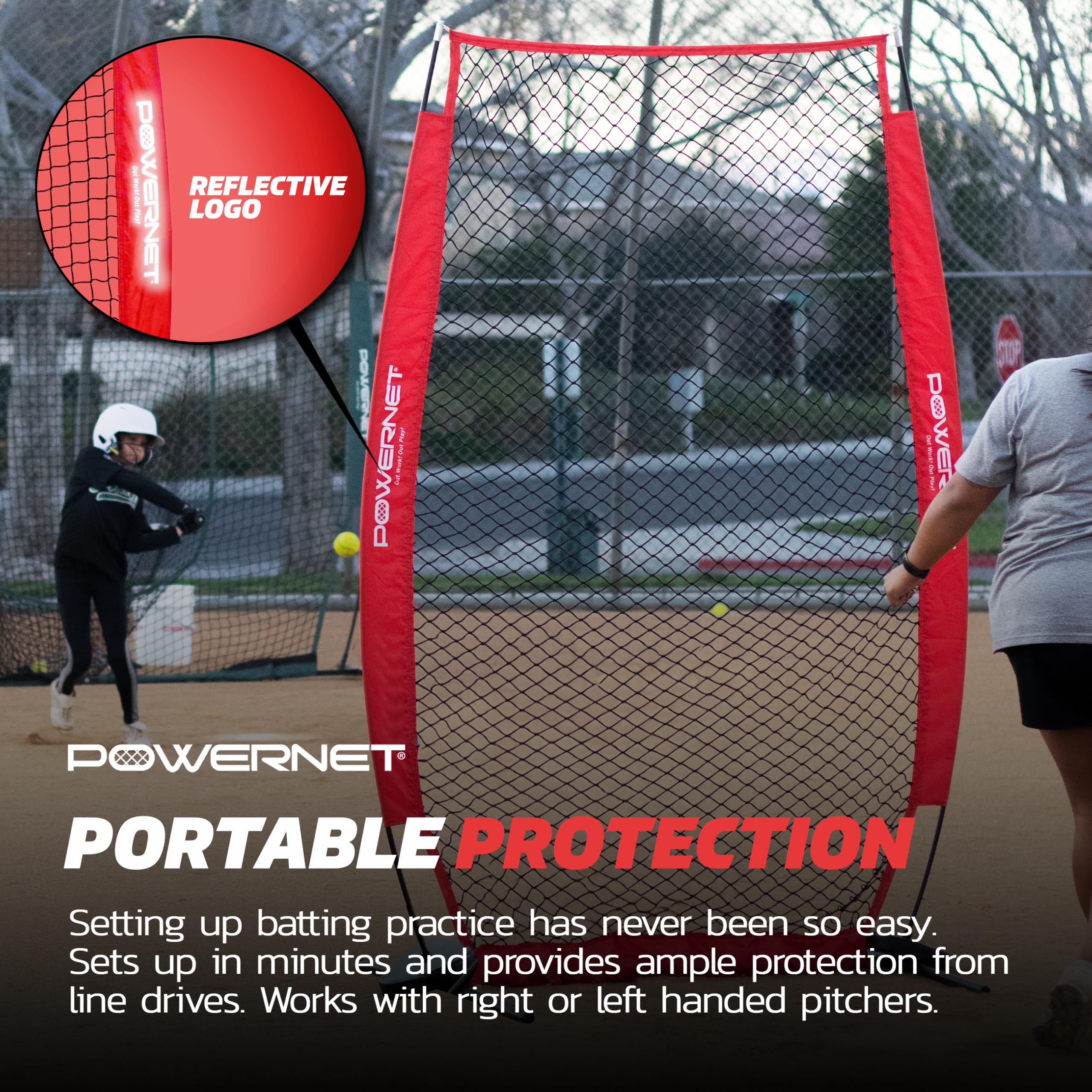 PowerNet Baseball Training Net - Portable 7-FT I-Frame & A-Frame Softball Batting Practice Screen | Pitching & Fielding Drills for Backyard, Team Practice & Solo Training