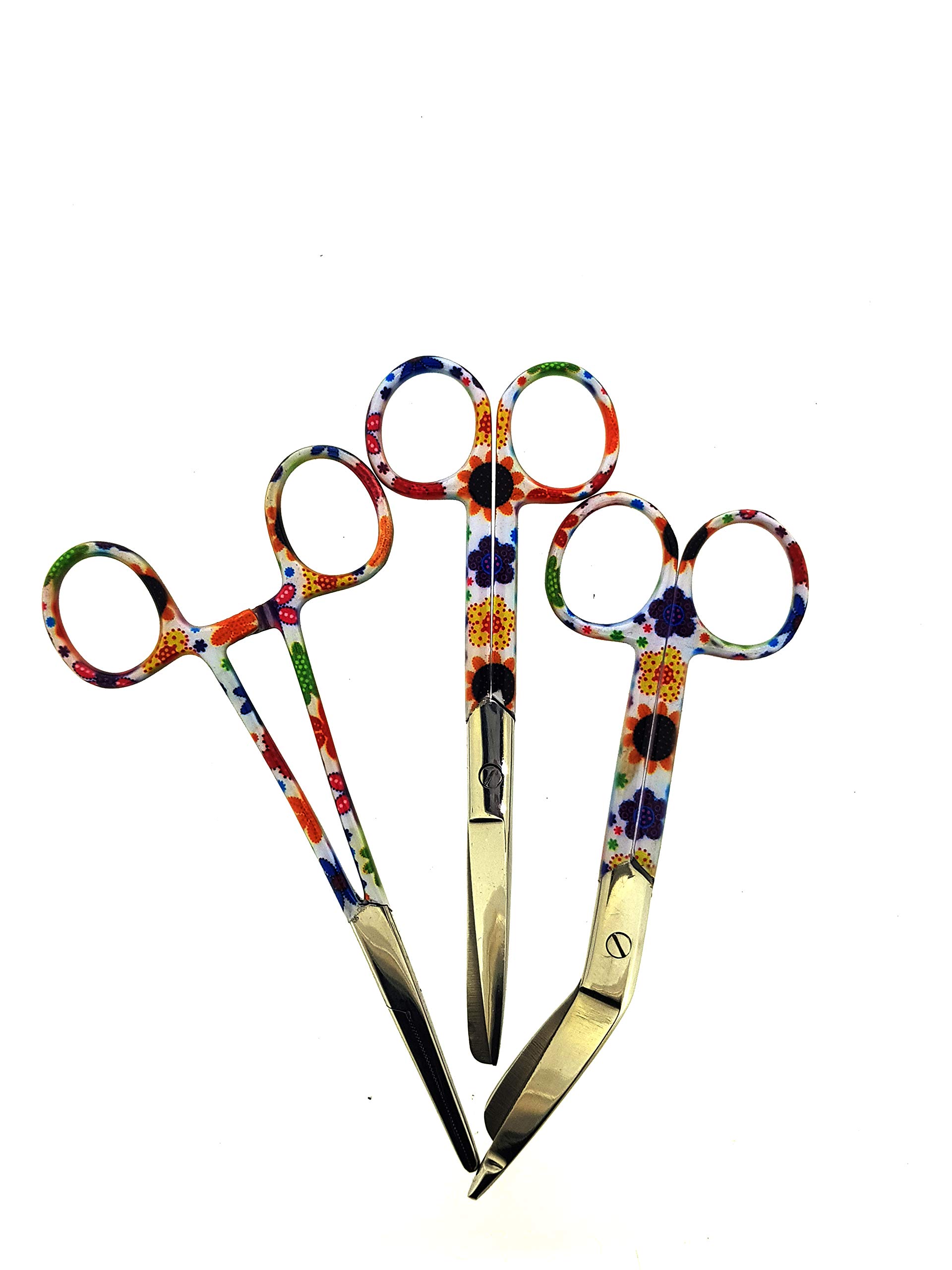 Premium 3-Pack Bandage Scissors & Nurse Scissors Set - Floral Design for Medical Professionals | First Aid, Wound Care & Nursing Essentials