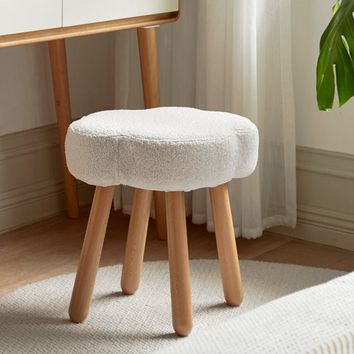 Solid Wood Makeup Stool - Beech & Birch with Lamb Velvet Upholstery | Cloud-Shaped Seat for Vanity, Dressing Room & Bedroom Decor