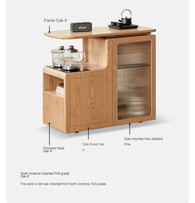 Premium Oak & Black Walnut Solid Wood Tea Cabinet with Removable Tea Maker - Perfect for Tea Storage and Brewing in Living Rooms, Kitchens, or Tea Rooms