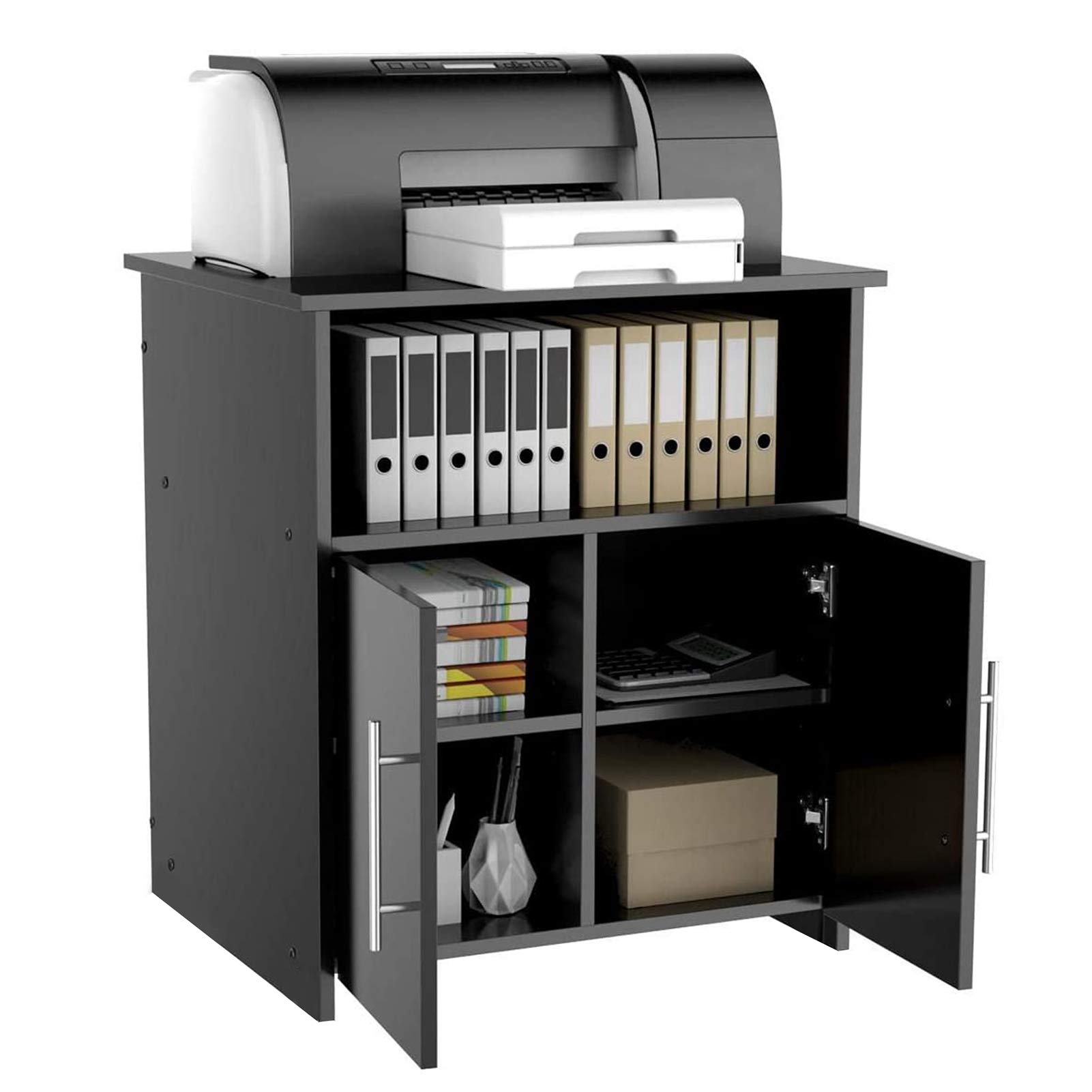 Top-Rated Lateral Cabinet Printer Stand - Wood File Cabinet with Open Storage Shelves | Kitchen Microwave Stand & Utensil Organizer for Home, Office & Commercial Use | Perfect for Small Spaces, Kitchen Organization & Office Storage Solutions