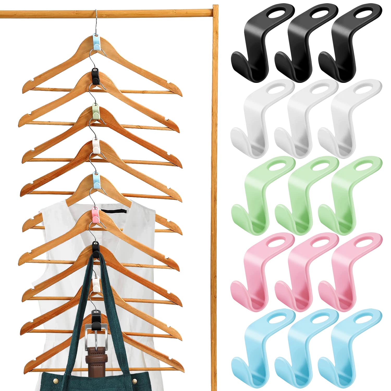 100 Pcs Heavy Duty Plastic Clothes Hanger Connector Hooks - Space Saving Cascading Hanger Extender Clips for Wardrobe Organization (5 Colors) | Perfect for Closet, Cabinet & Small Space Storage Solutions