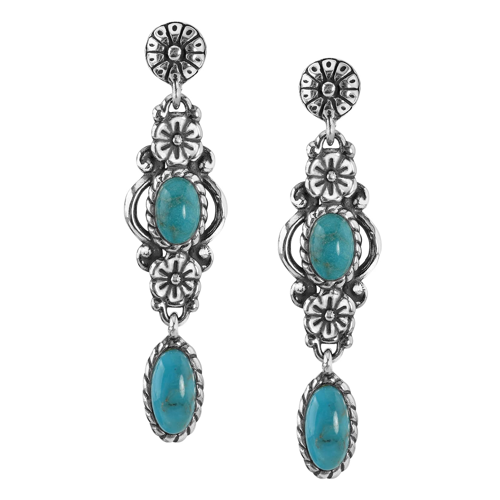 American West Jewelry Sterling Silver Women’s Drop & Dangle Earrings with Gemstone & Floral Design - Perfect for Weddings, Parties & Everyday Elegance