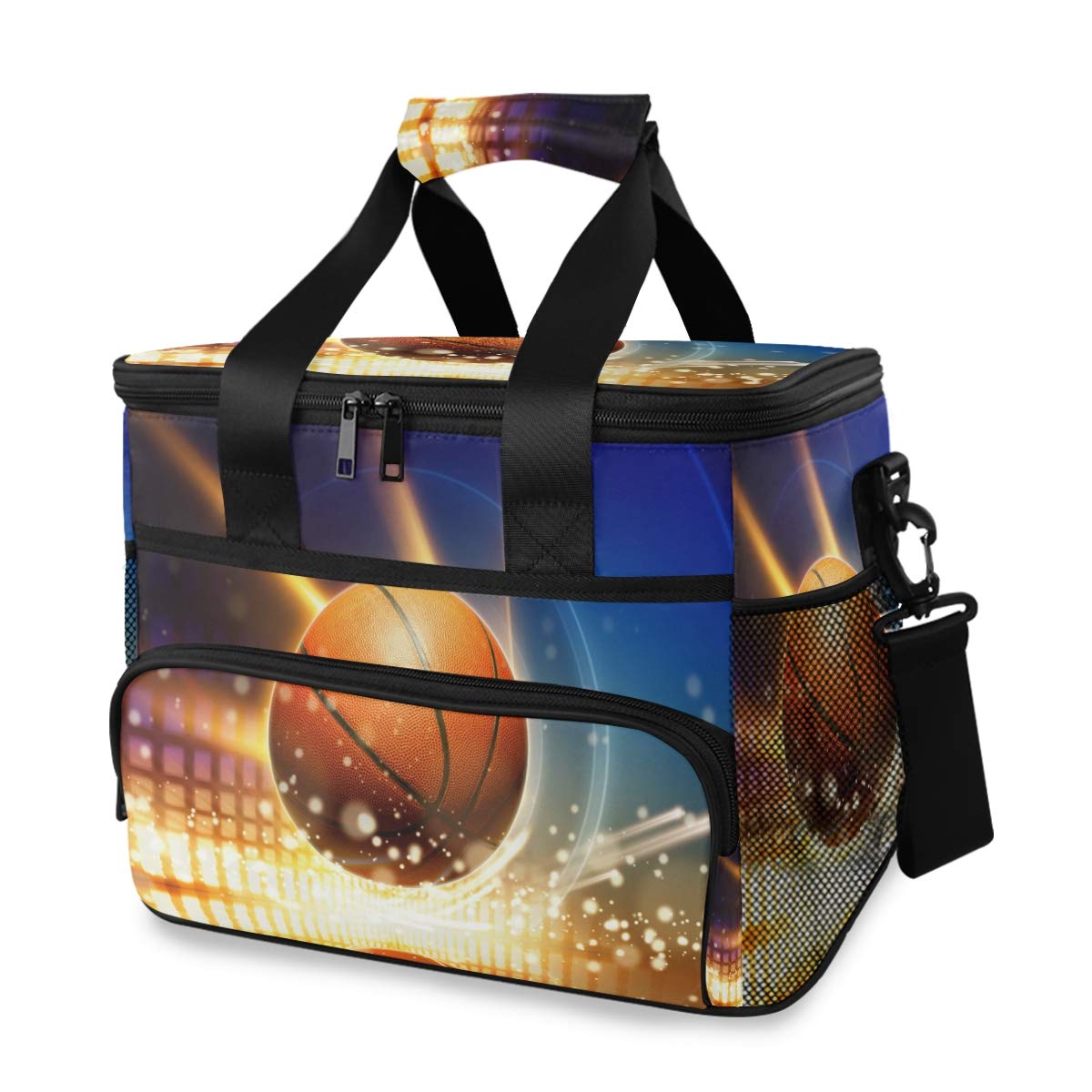 Leakproof Reusable Insulated Lunch Cooler Bag with Detachable Shoulder Strap - Perfect for School, Work, Picnic, Beach & Sports | Basketball Fan Design | Keeps Food Fresh for Hours