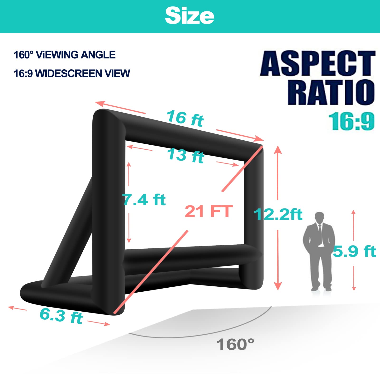 21ft Inflatable Outdoor Movie Screen - Portable Projection Screen for Home Theater, Backyard & Camping | Front/Rear Viewing | Includes Blower for Indoor & Outdoor Use | Perfect for Movie Nights, Parties & Events