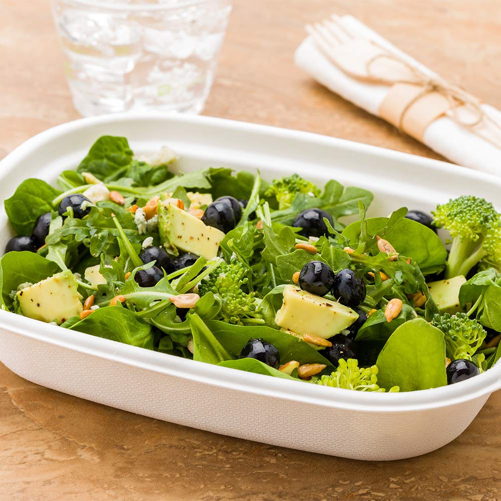 Eco-Friendly 48oz Bagasse Salad Bowls - 100-Pack Grease-Resistant, Microwavable & Sturdy with Reinforced Rim | Perfect for Restaurants, Takeout, Salads & Meal Prep | Lids Sold Separately