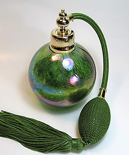 Art Green Crystal Empty Glass Perfume Bottle with Green Squeeze Bulb & Tassel - Refillable Perfume Atomizer for Essential Oils, Fragrances, DIY Beauty - Perfect for Home, Travel, Gift Giving & Vanity Decor