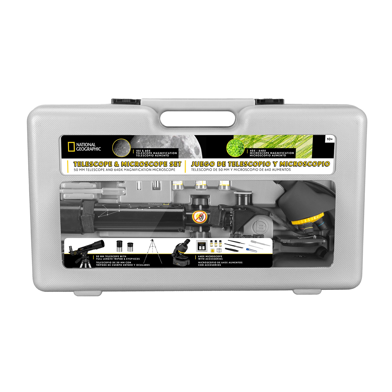 National Geographic 50mm Telescope & 640x Microscope Combo Set with Durable Hard Case - Perfect for Kids, Beginners & Outdoor Exploration