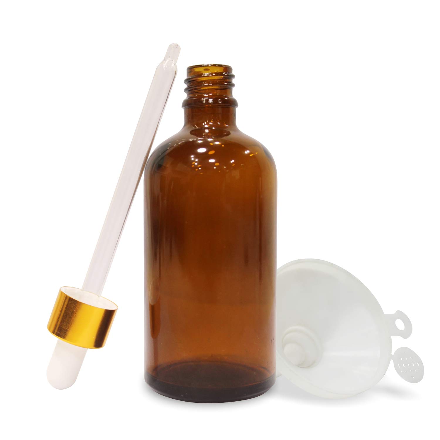 Premium 4 oz Glass Amber Bottles with Golden Dropper & Funnel (2-Pack) - Essential Oil Storage, DIY Beauty Recipes & Travel-Sized Containers
