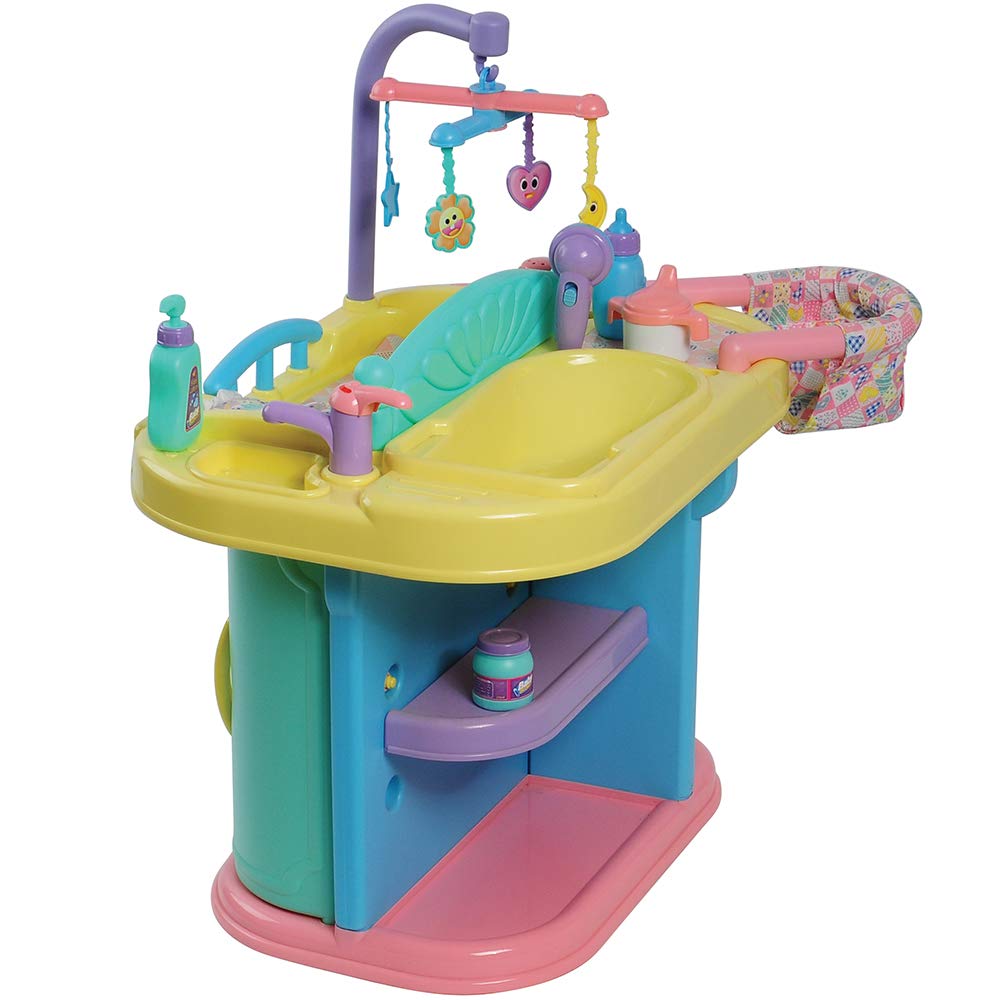 Constructive Playthings Baby Doll Changing Table with Accessories - Multicolor Wooden Play Set for Toddlers & Kids - Perfect for Pretend Play, Nursery Role Play & Early Childhood Development