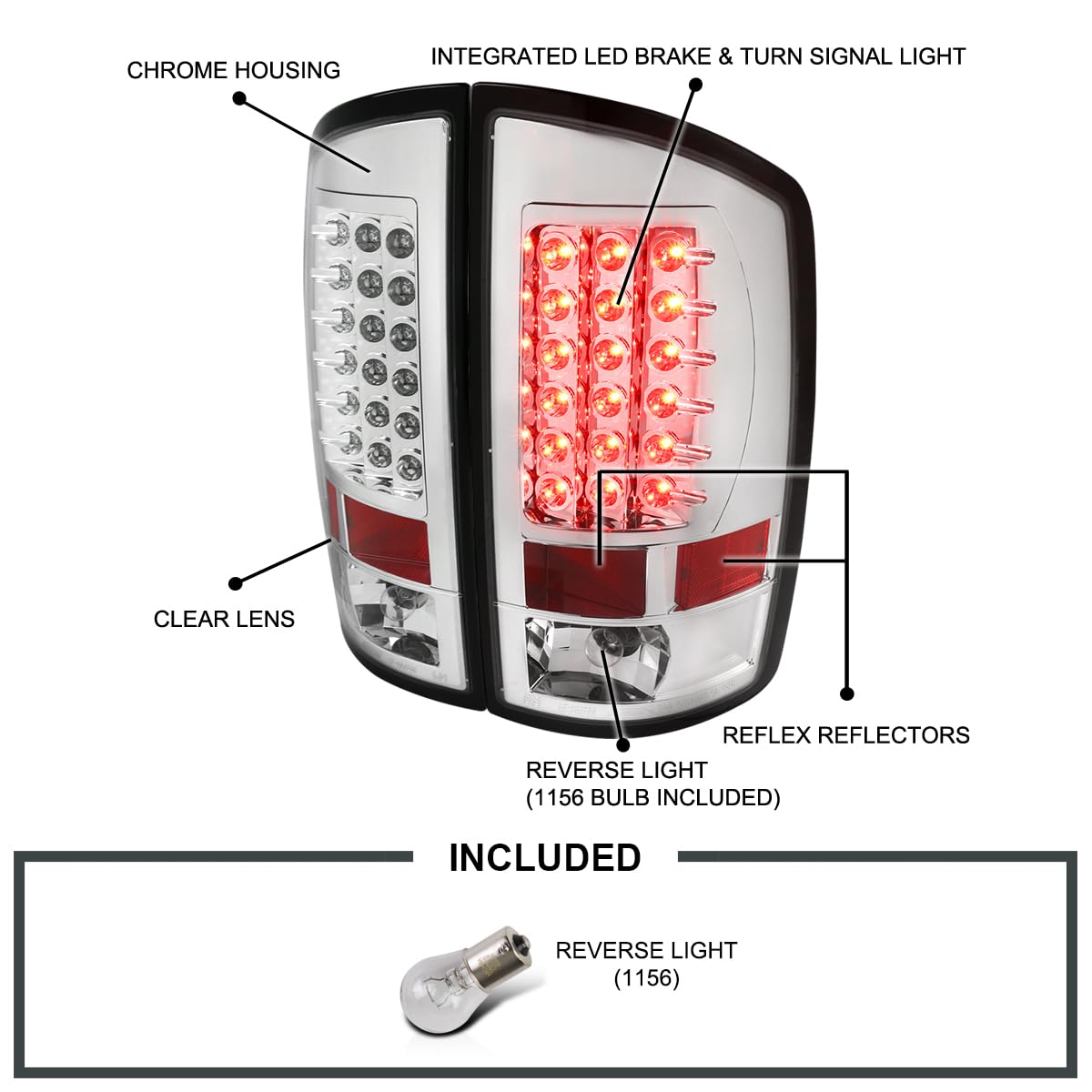 Spec-D Tuning Chrome LED Tail Lights for 2007-2008 Dodge Ram 1500 & 2007-2009 Ram 2500/3500 - Left & Right Pair Assembly - Enhanced Visibility & Style for Night Driving & Custom Truck Upgrades
