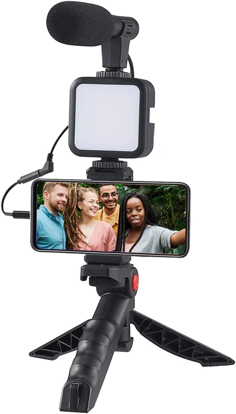 Samadex Vlogging Kit - Portable Microphone with LED Light & Stand for Smartphone Recording - Perfect for YouTube & TikTok Videos