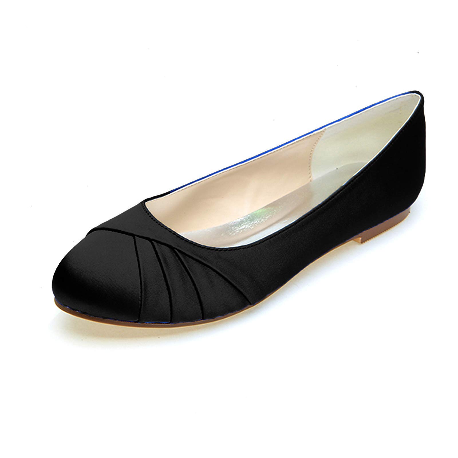 COMFASH Women's Ballet Flats - Satin Round Toe Wedding & Evening Party Shoes | Comfortable Slip-On Pumps for Brides, Bridesmaids & Formal Events - Black, Size 12