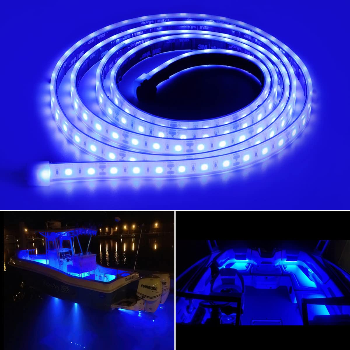 12V 6FT IP68 Waterproof Marine LED Strip Lights - Submersible Boat Lighting for Underwater, Deck & Interior | Blue Courtesy Lights for Night Fishing, Pontoon & Kayak | Perfect for Boat Parties & Water Activities