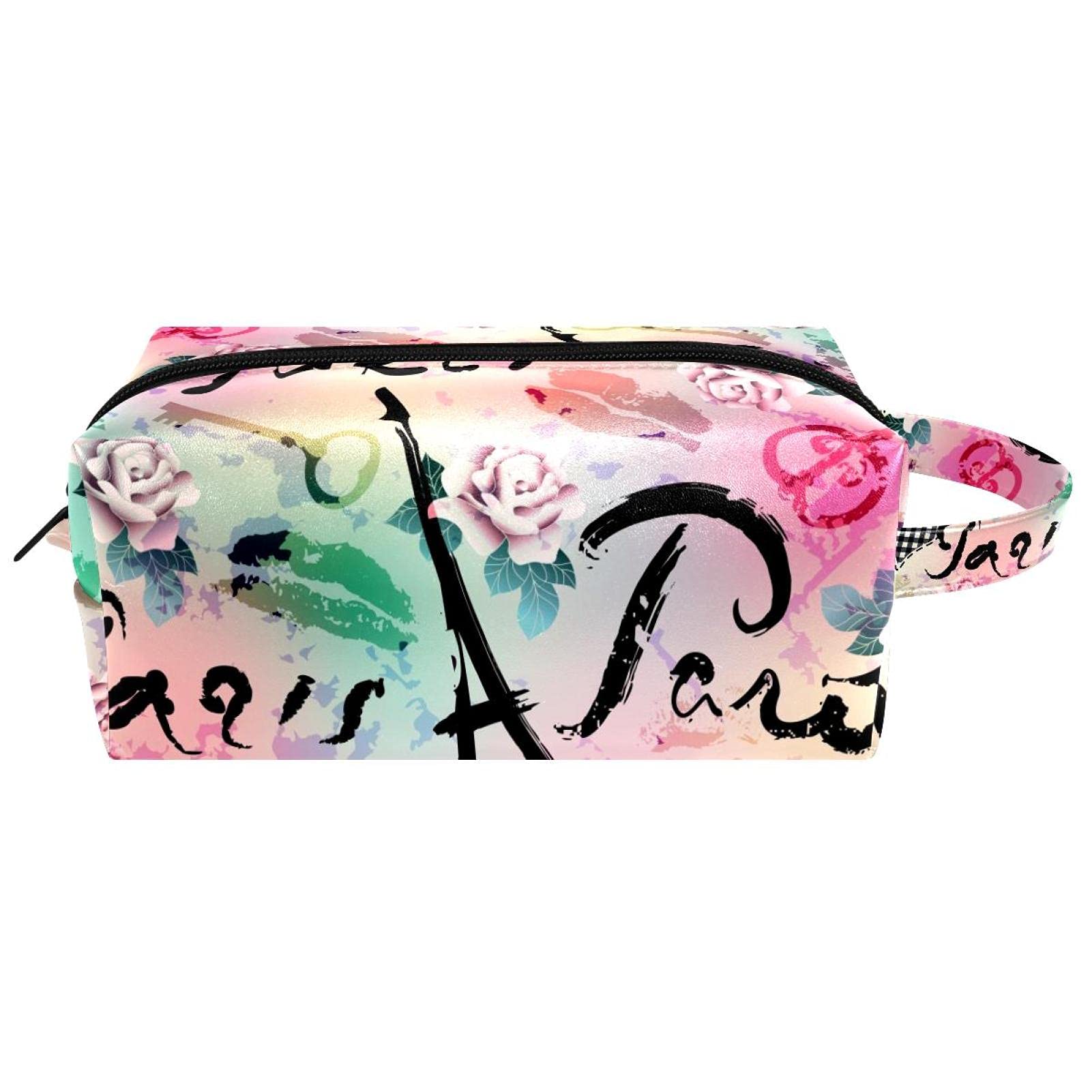 Stylish Paris Love Small Travel Makeup Bag for Women & Girls - Waterproof Cosmetic Organizer with Handle - Perfect for Travel, Gym & Daily Essentials Storage
