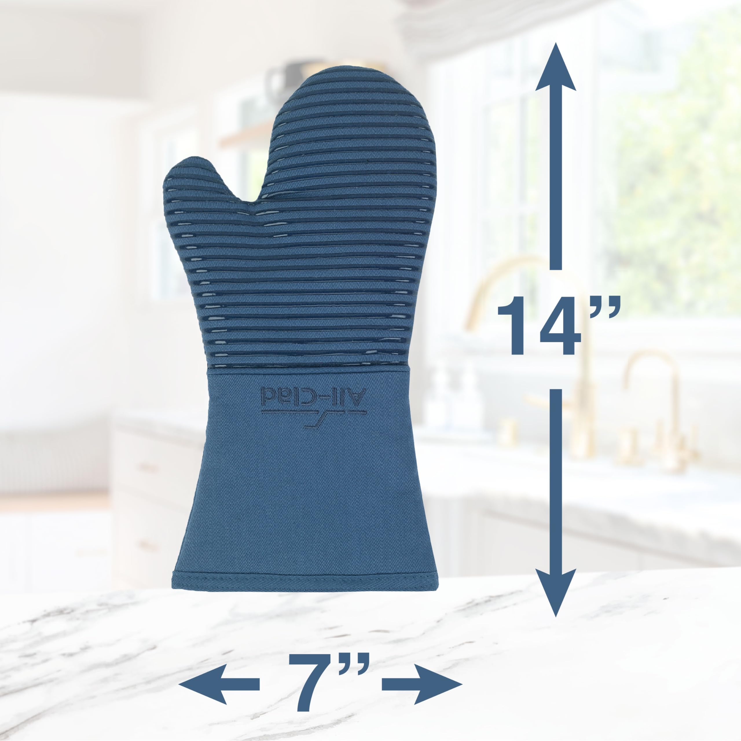 All-Clad Premium Silicone Oven Mitts - Heat Resistant to 500°F, 100% Cotton & Silicone Kitchen Gloves, 14