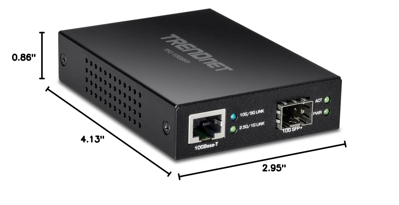 TRENDnet TFC-10GSFP 10GBase-T to SFP+ Media Converter - 1x 10G RJ-45 Port & 1x 10Gbps SFP+ Slot - SFP+ to 10G Ethernet Converter with Power Adapter - Ideal for Data Centers, Enterprise Networks & High-Speed Fiber Optic Connections