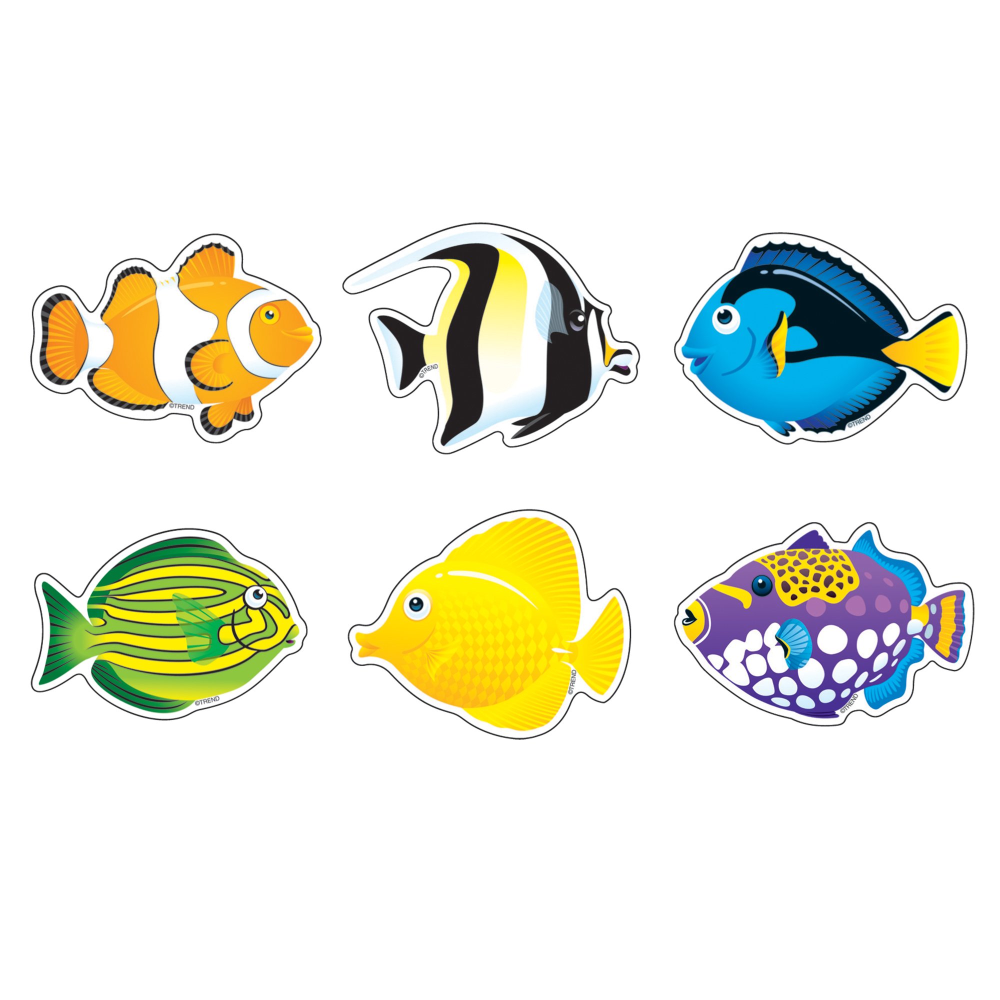 Trend Fish Mini Accents Variety Pack - 36pcs 3 Inch Colorful Classroom Bulletin Board Cutouts for DIY Crafts, School Projects & Party Decorations