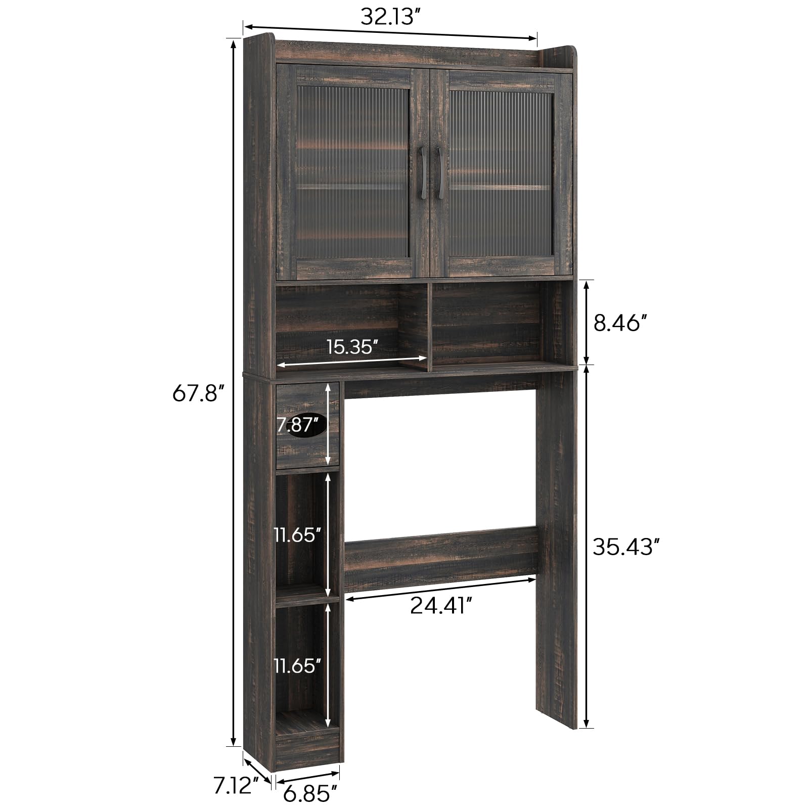 Farmhouse Style Over-The-Toilet Storage Cabinet with 2 Acrylic Wave Doors - Space Saving Bathroom Organizer for Toiletries, Towels & Laundry Supplies - Perfect for Small Bathrooms, Powder Rooms & Apartment Living
