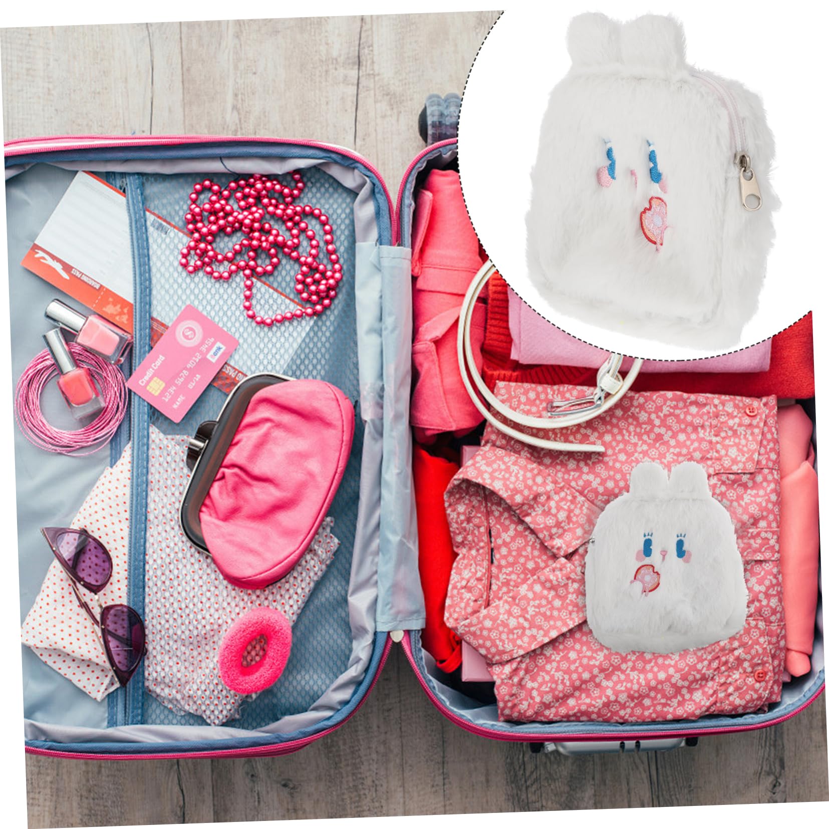 Amosfun 3-Pack Plush Cartoon Zipper Makeup Bag for Women - Cute Kawaii Wallet Purse with Zip, Soft & Durable (White) - Perfect for Travel, Cosmetics, and Daily Essentials Storage