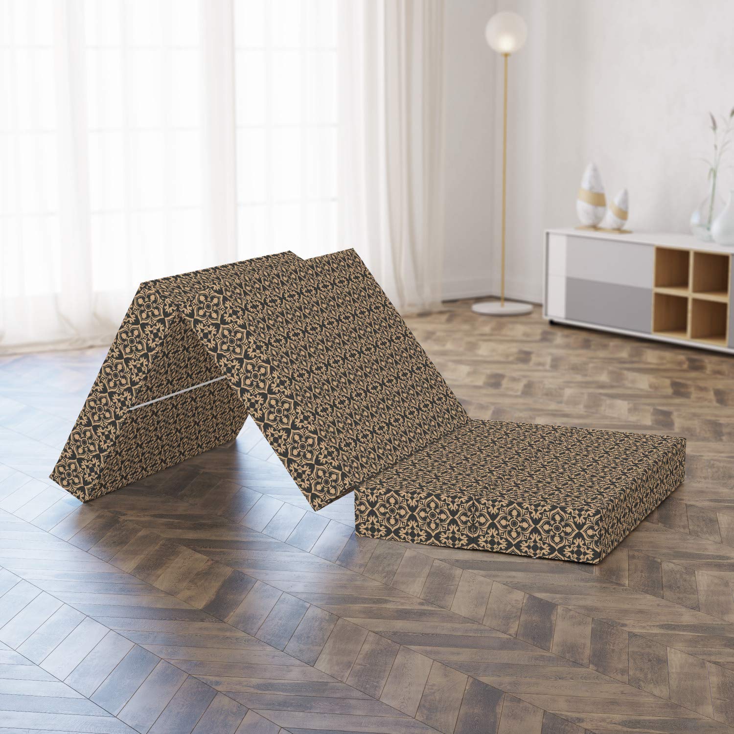 Ambesonne Classical Foldable Mattress - Damask Inspired Swirl Design, 74.8