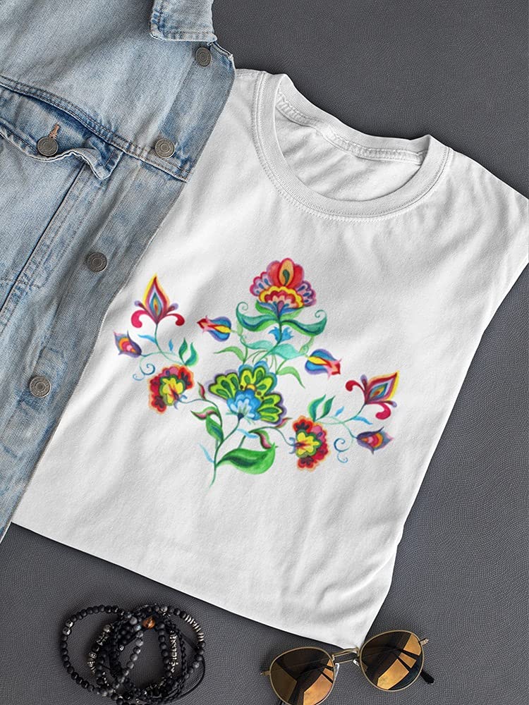 Beautiful Watercolor Folk Flower T-Shirt for Women - Soft & Stylish Casual Tee - Perfect for Everyday Wear, Outings & Boho Fashion