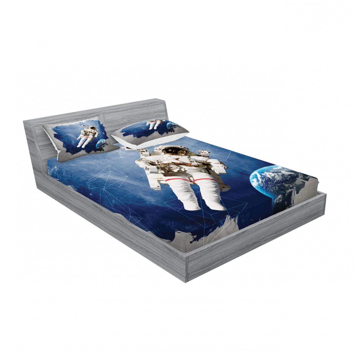 Ambesonne Galaxy 2-Piece King Size Fitted Sheet Set with 4 Pillow Shams - Digital Planet Earth Space Themed Bedding Decor in Blue Grey | Perfect for Astronomy Lovers, Kids Room & Unique Home Decor